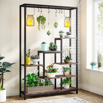 Tribesigns - Support pour plantes d'intérieur à 5 niveaux - Grande étagère en métal de 180 cm avec 10 crochets de suspension en S - Multifonction