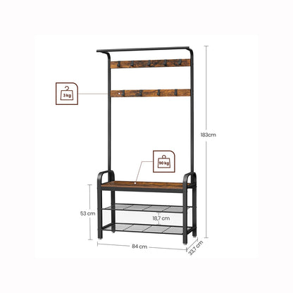 Portemanteau, Vestiaire, Meuble d’Entrée, avec Crochets Amovible, Banc et Étagère à Chaussures, Longueur 84 cm, VASAGLE, 1