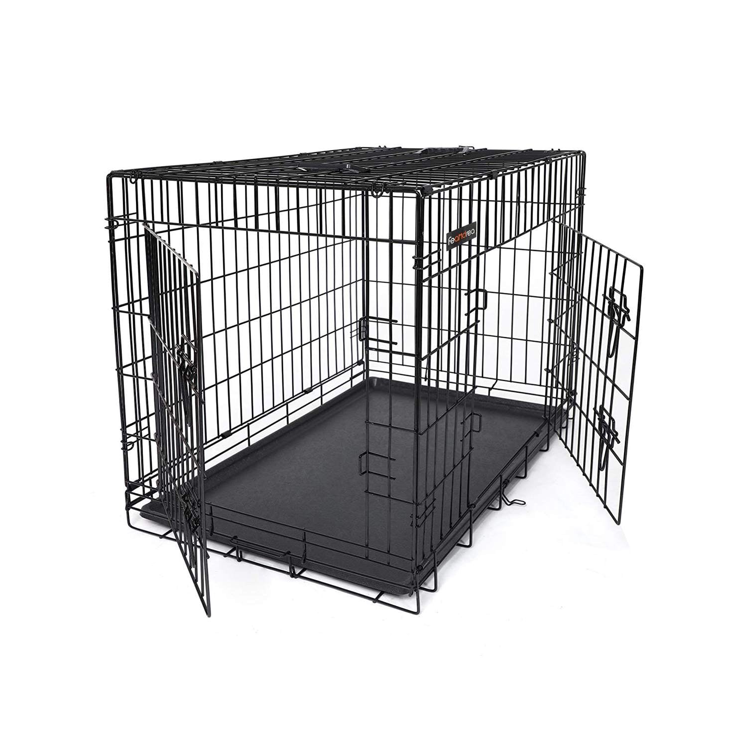 Cage pour Chien XL, Plateau Amovible, Pliable avec 2 Portes, 92,5 x 57,5 x 64 cm, Noir, Feandrea, 2