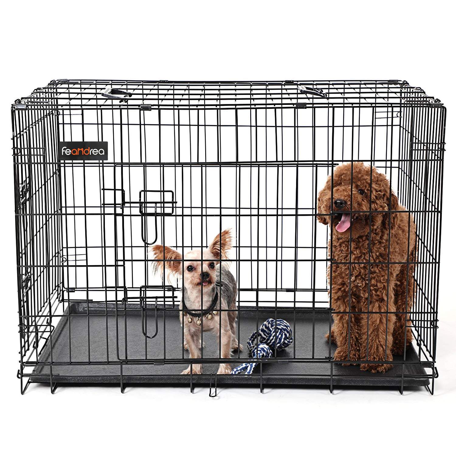 Cage pour Chien XL, Plateau Amovible, Pliable avec 2 Portes, 92,5 x 57,5 x 64 cm, Noir, Feandrea, 3