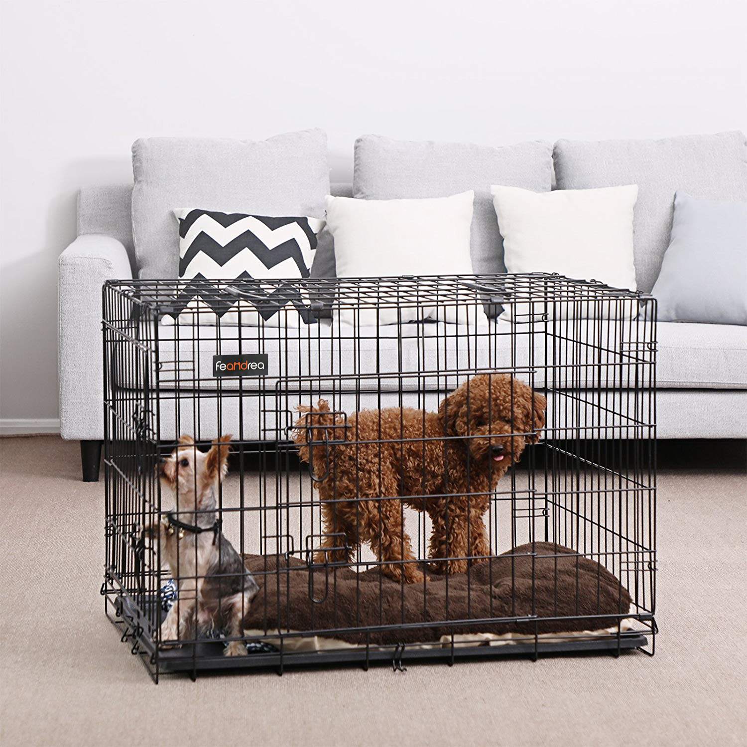 Cage pour Chien XL, Plateau Amovible, Pliable avec 2 Portes, 92,5 x 57,5 x 64 cm, Noir, Feandrea, 1