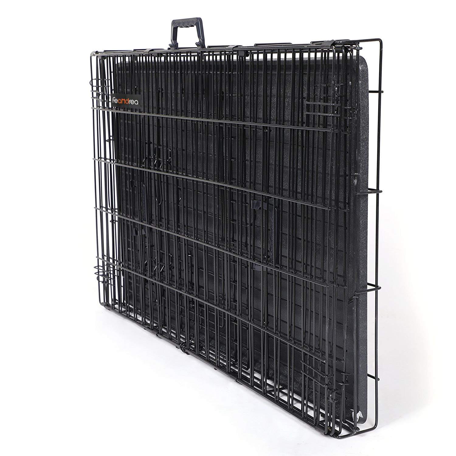 Cage pour Chien XL, Plateau Amovible, Pliable avec 2 Portes, 92,5 x 57,5 x 64 cm, Noir, Feandrea, 5