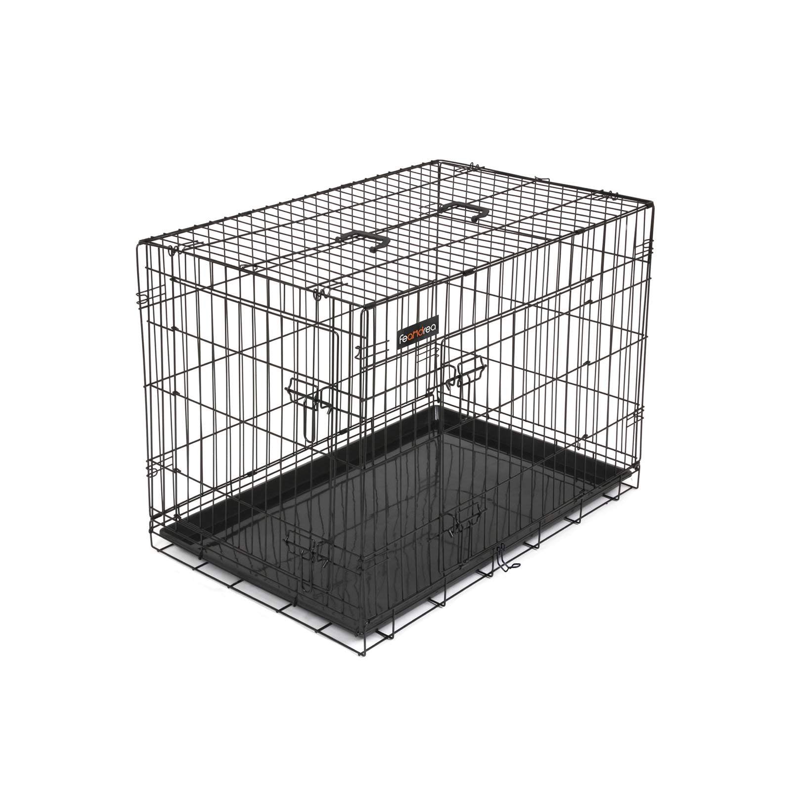 Cage pour Chien XL, Plateau Amovible, Pliable avec 2 Portes, 92,5 x 57,5 x 64 cm, Noir, Feandrea, 6