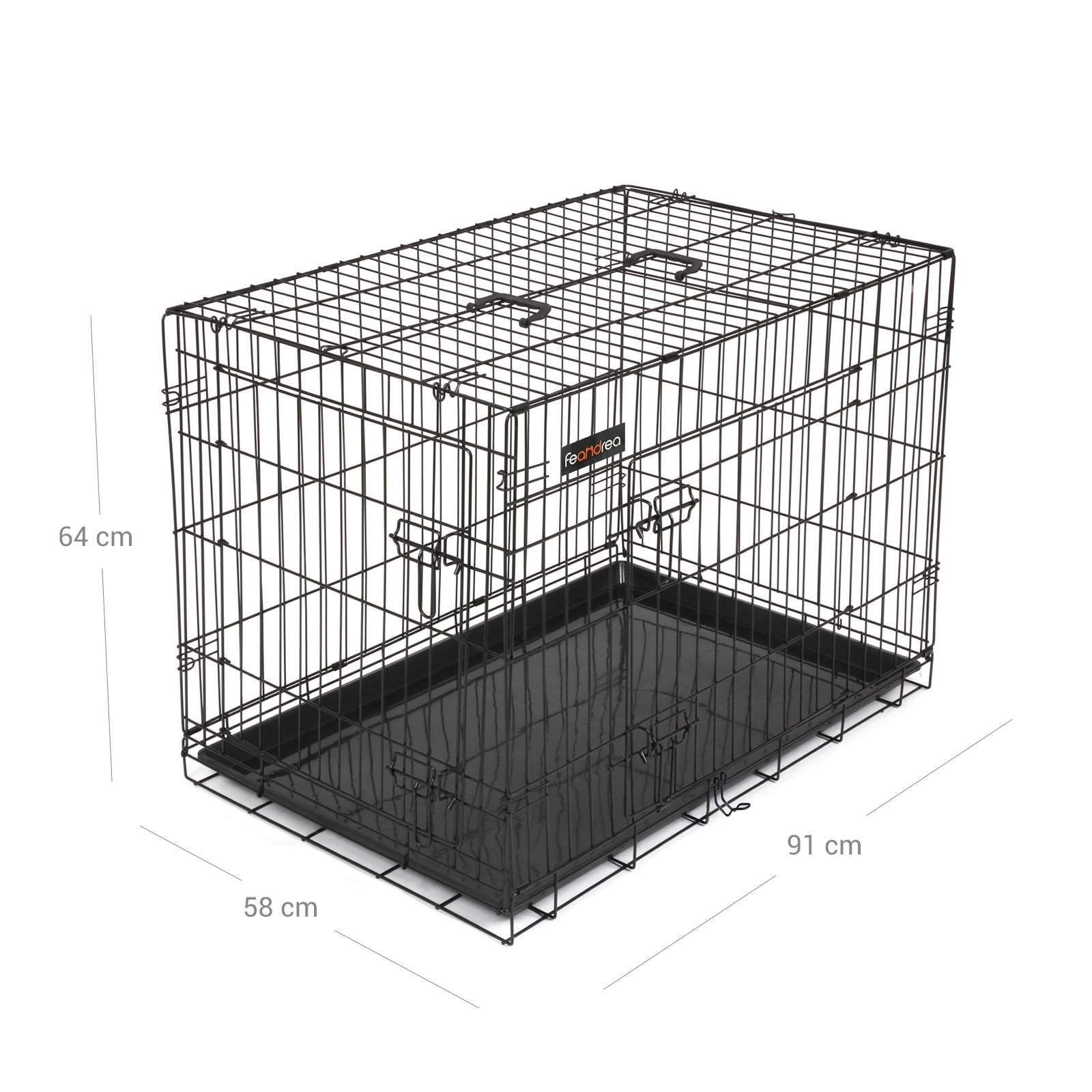 Cage pour Chien XL, Plateau Amovible, Pliable avec 2 Portes, 92,5 x 57,5 x 64 cm, Noir, Feandrea, 7