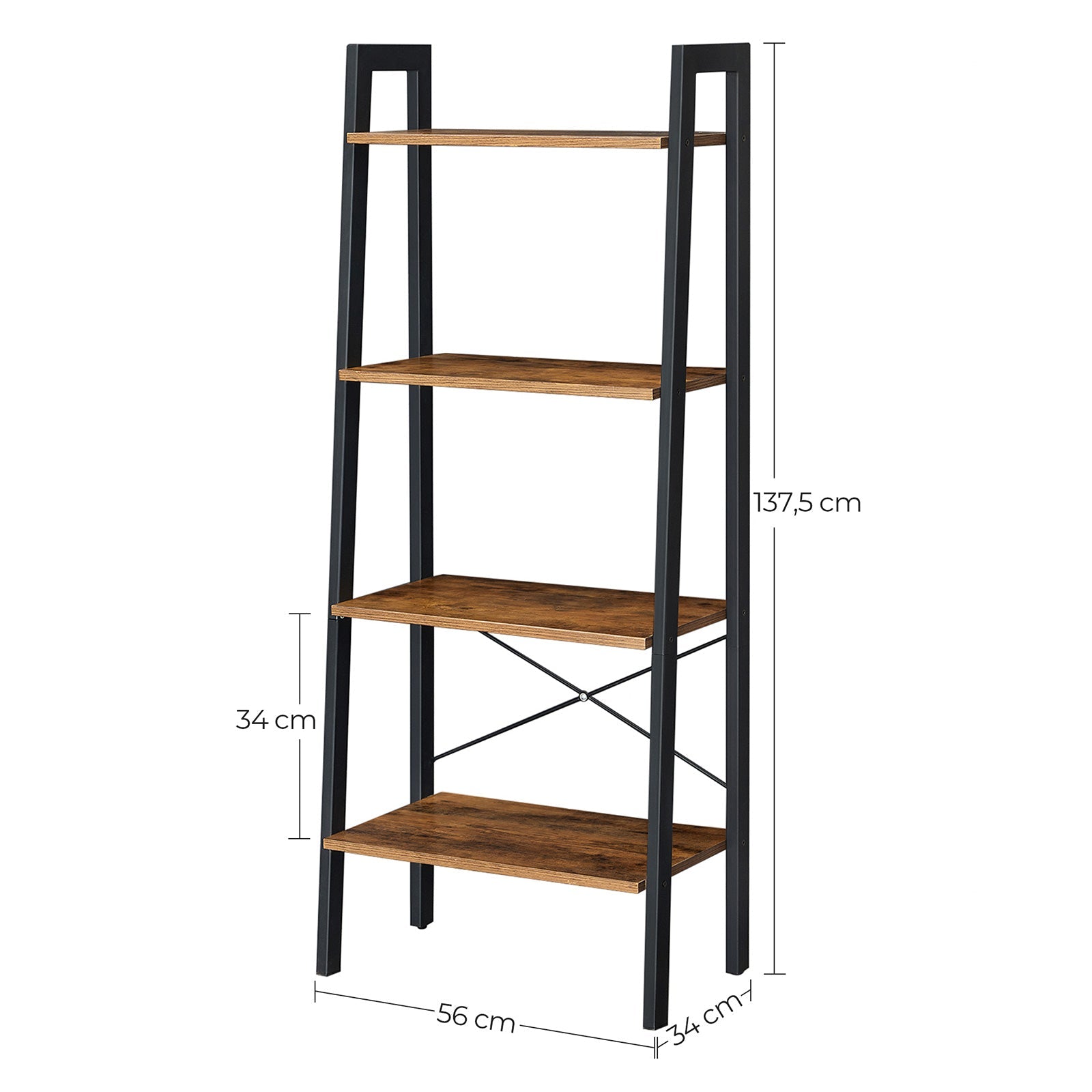 Meuble de Rangement, Etagere Bois Metal, Étagère 4 Niveaux, Style Industriel, Marron Rustique et Noir, Vasagle, 6