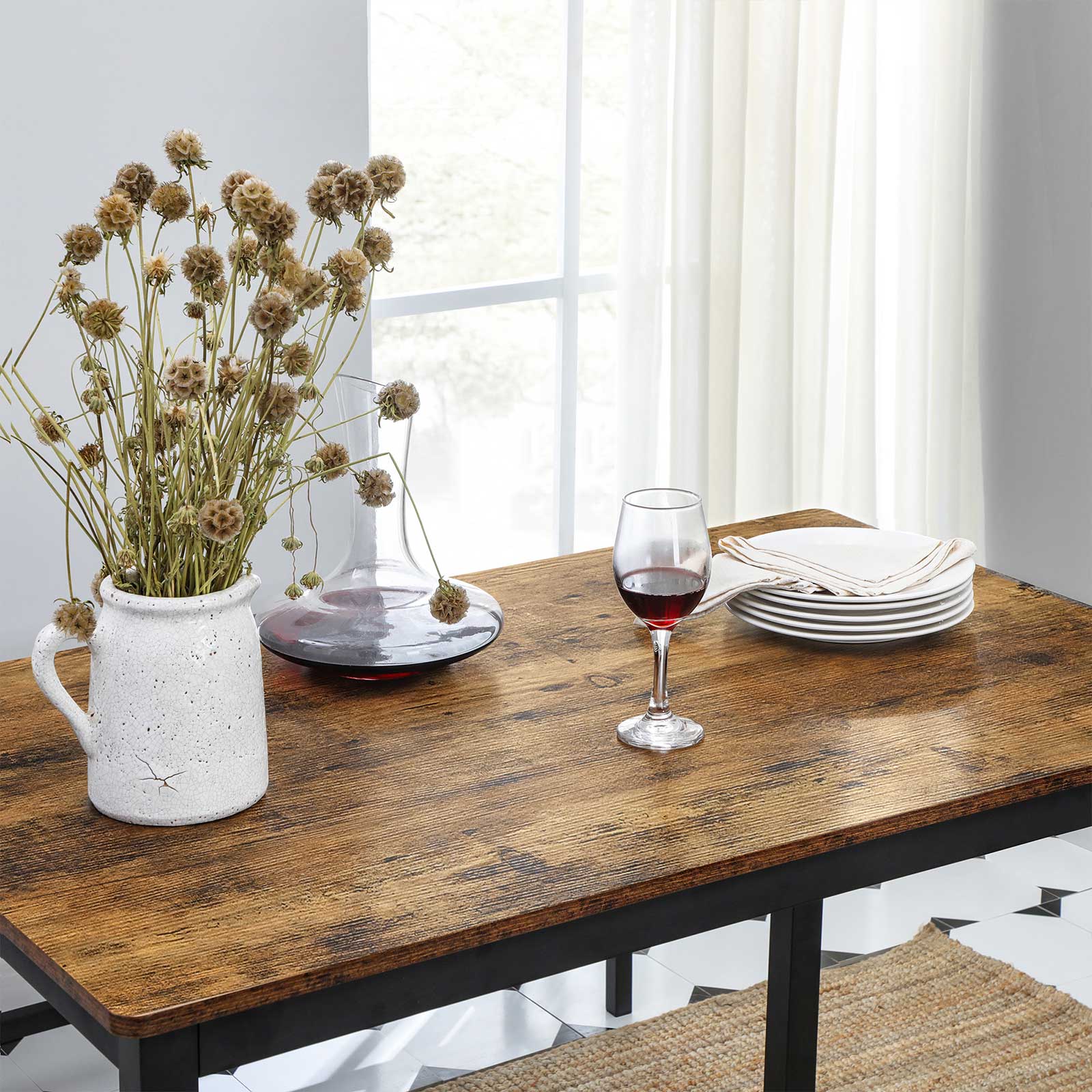 Ensemble Table à Manger et bancs, Table de 110 x 70 x 75 cm, 2 Bancs, Cadre en Acier, pour Cuisine, Salle à Manger, VASAGLE, 1