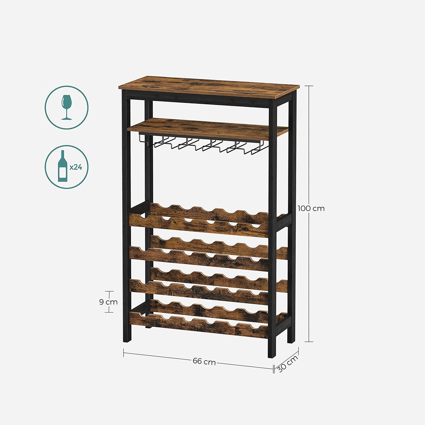 Étagère à Vin 24 Bouteilles, Meuble Rangement avec 5 Rangées Porte-Verres, pour Cuisine, Bar, Salle à Manger, Cave, SONGMICS, 3