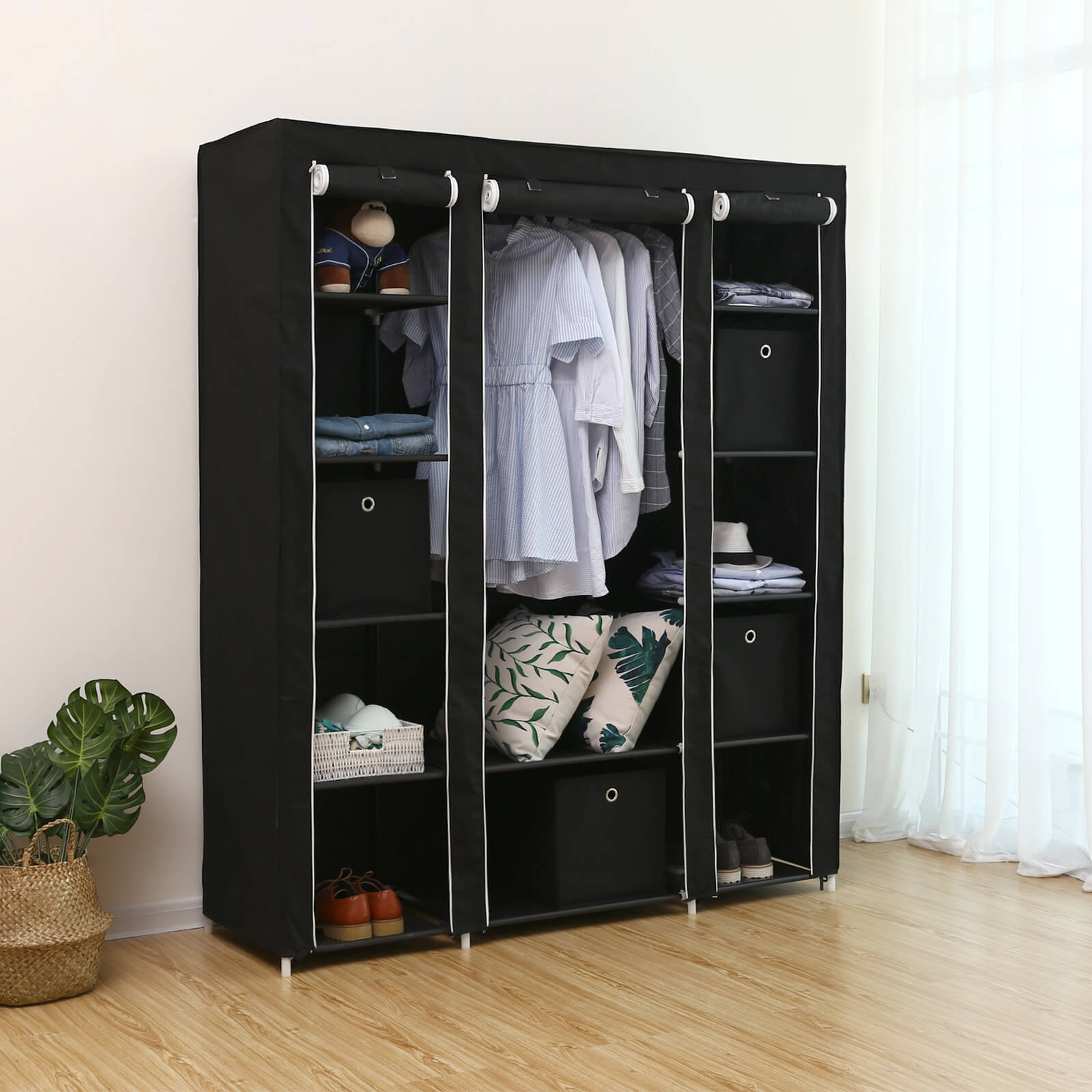 Armoire de Rangement XXL, Penderie Dressing en Tissu Non-tissé, 175 x 150 x 45 cm, Noir, SONGMICS, 1