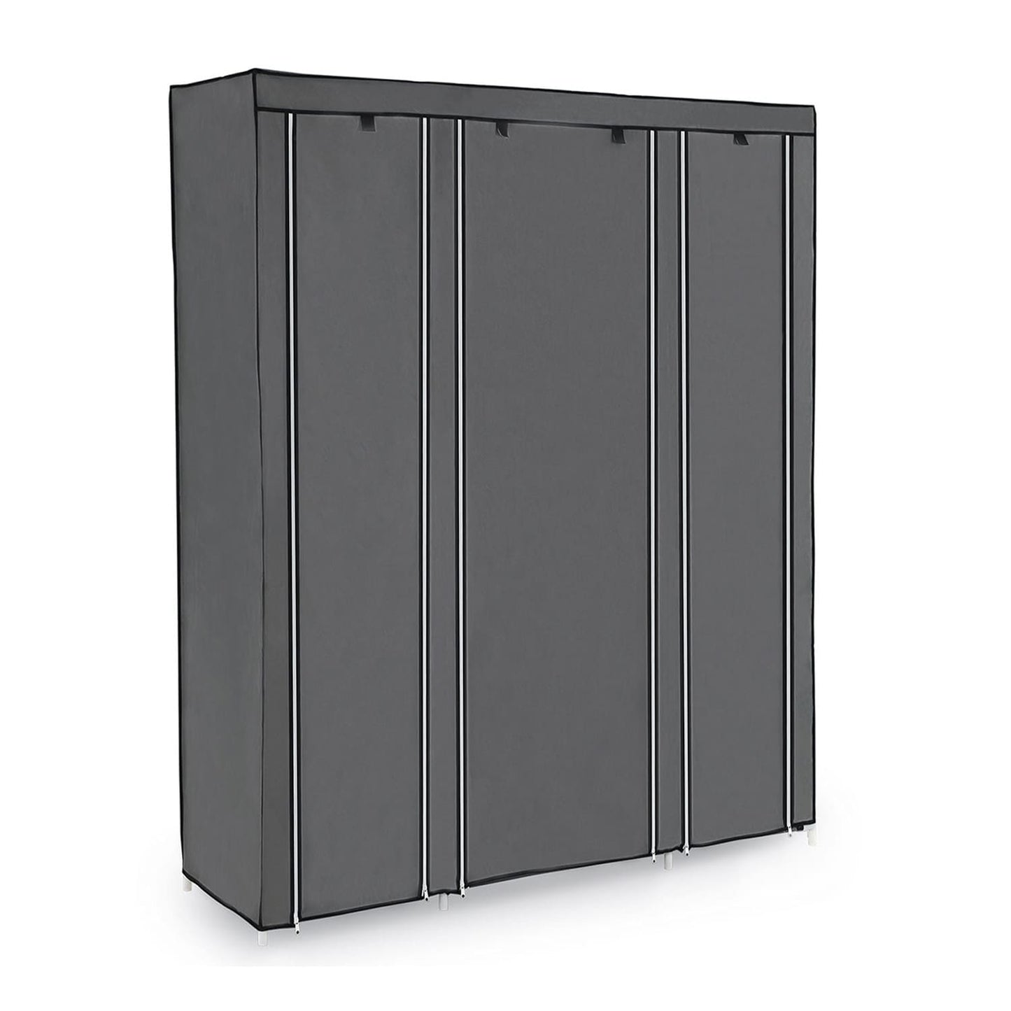 Armoire XXL, armoire pliante, armoire en tissu avec tringle à vêtements, 3 portes roulantes, armoire de camping, gris, SONGMICS, 8