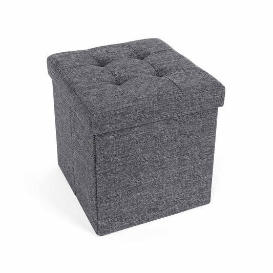 Pouf Coffre de Rangement Pliable Tissu en Lin Chargement Max. de 300 kg Gris foncé 38 x 38 x 38 cm, SONGMICS