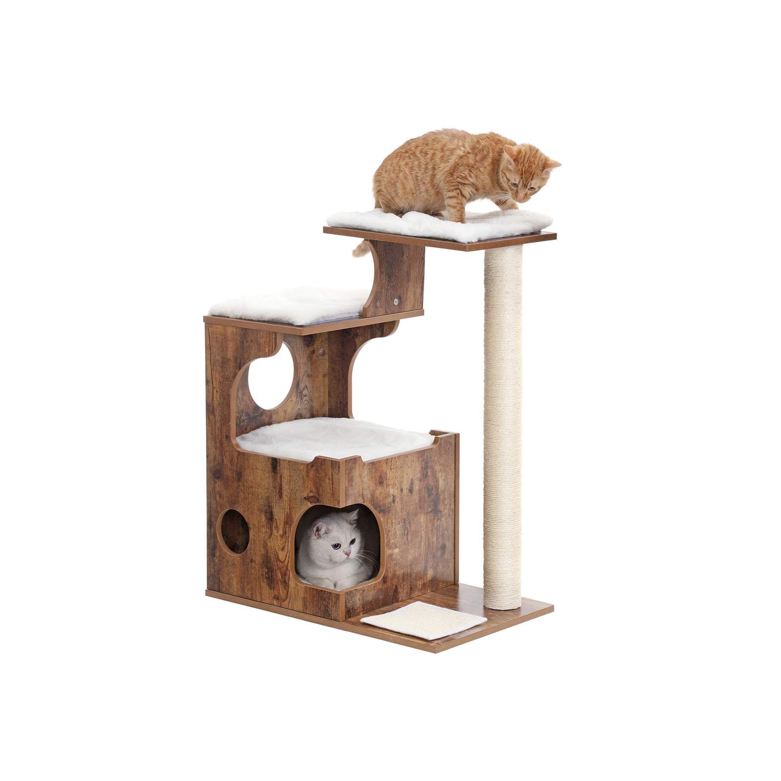 Arbre a Chat, Hauteur 86 cm, Panneau MDF, Poteau en Sisal, 3 Plate-Formes et 1 Niche, Tissu Peluche Lavable, Feandrea, 4