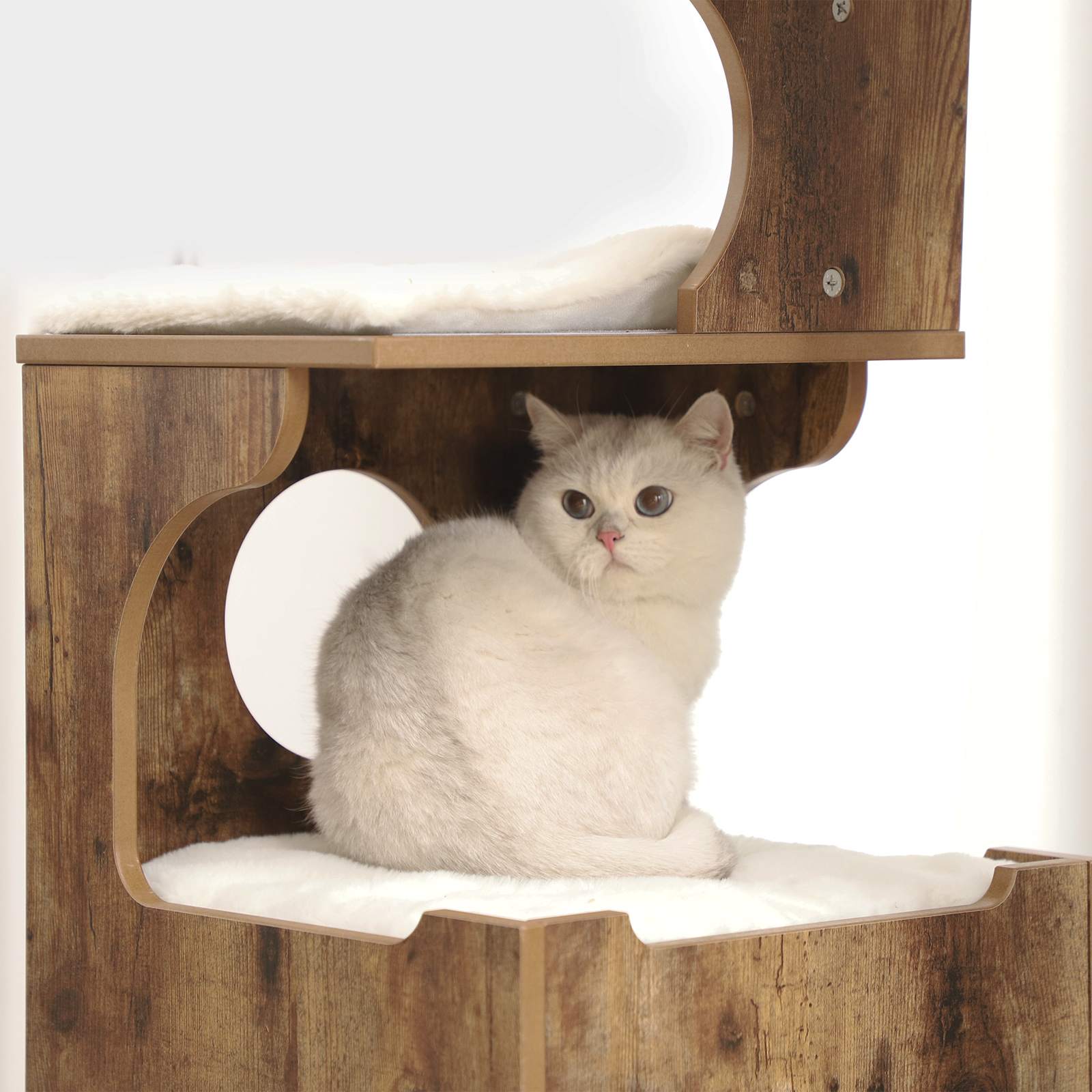 Arbre a Chat, Hauteur 86 cm, Panneau MDF, Poteau en Sisal, 3 Plate-Formes et 1 Niche, Tissu Peluche Lavable, Feandrea, 2