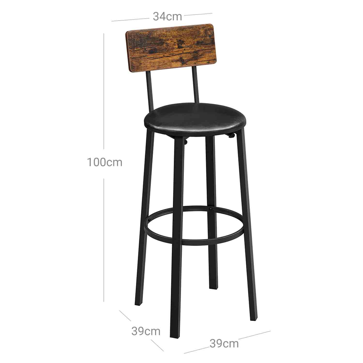 Tabouret de Bar, Lot de 2, Chaise de Cuisine, Rembourré, PU, Assise 75,5 cm, Repose-Pieds, Montage Simple, VASAGLE, 4