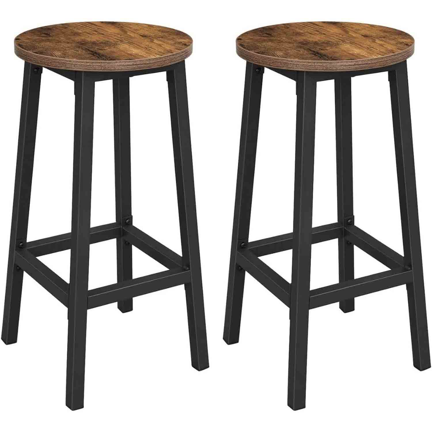 Tabourets Hauts, Lot de 2, Chaises de Bar, Siège de Cuisine, Cadre en Acier, Hauteur 65 cm, Montage Facile, VASAGLE