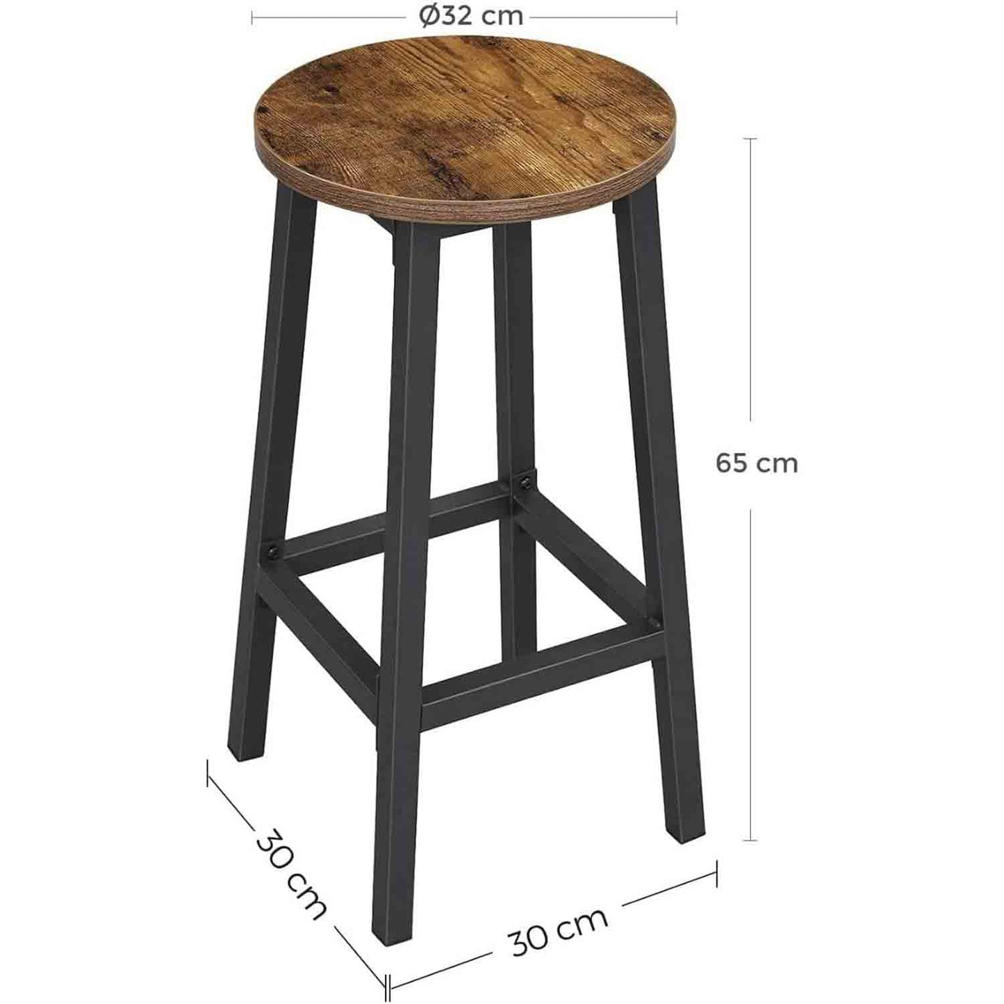 Tabourets Hauts, Lot de 2, Chaises de Bar, Siège de Cuisine, Cadre en Acier, Hauteur 65 cm, Montage Facile, VASAGLE, 3