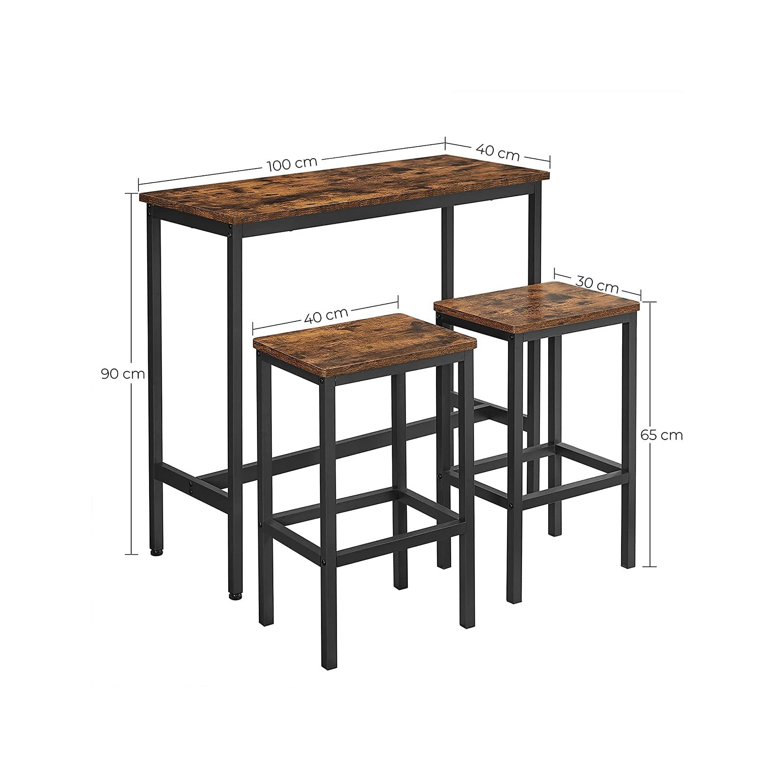 Ensemble Table de Bar avec Tabourets, Table à Manger avec 2 Chaises, Table de Cuisine 40 x 100 x 90 cm, VASAGLE, 5