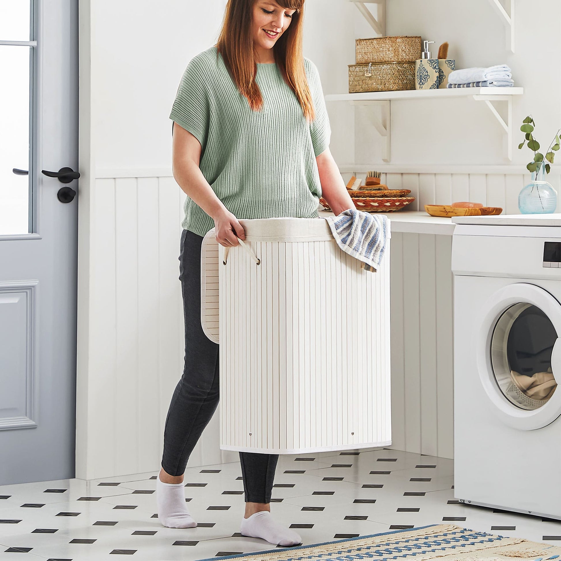 Panier à Linge avec Couvercle 72L, Corbeille à Linge en Bambou, Pliable, avec Sac Amovible Lavable, SONGMICS