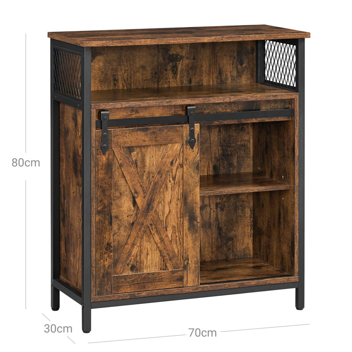 Buffet, Placard de Cuisine, avec porte coulissante, compartiment ouvert, design industriel, 70x30x80 cm,  VASAGLE, 6