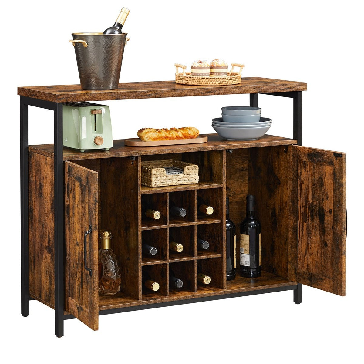 Buffet, Buffet Cuisine, Placard de Cuisine, Meuble de Rangement, avec 2 portes, Pour Cuisine, Marron Rustique, VASAGLE, 2