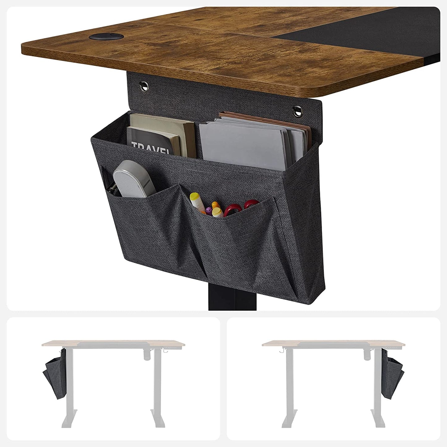 SONGMICS - table électrique, réglable en hauteur, structure en acier, pochette de rangement