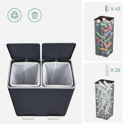 Poubelle à Double Compartiment 2 x 30L, avec 15 Sacs Poubelles, 2 Seaux Intérieurs en Plastique, Couvercles, SONGMICS, 4