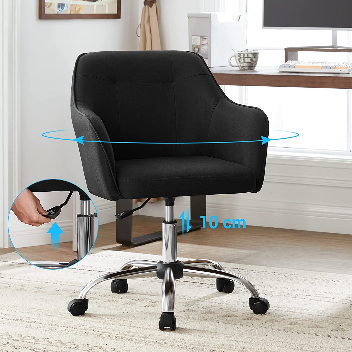 SONGMICS - Fauteuil de bureau, Chaise pivotante confortable, Siège ergonomique, réglable en hauteur, 10 cm