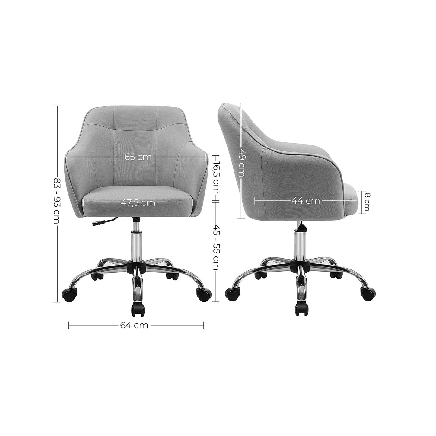 Une chaise réglable H83-93 cm, confortable, idéale pour bureau, chambre ou salle d'étude, SONGMICS