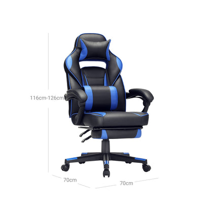 SONGMICS - Fauteuil gamer, Chaise gaming, Siège de bureau réglable, H 116-126 cm, D70 cm