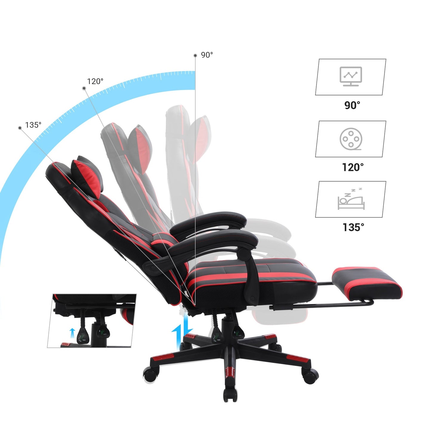 SONGMICS - Chaise de bureau réglable avec dossier inclinable (90–135°), Repose-pieds rétractable