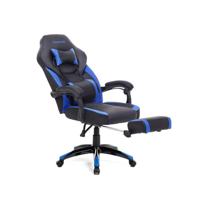 Chaise de jeu bleue-noire, ergonomique avec dossier en S, repose-pieds et inclinaison de 90-135 degrés - SONGMICS