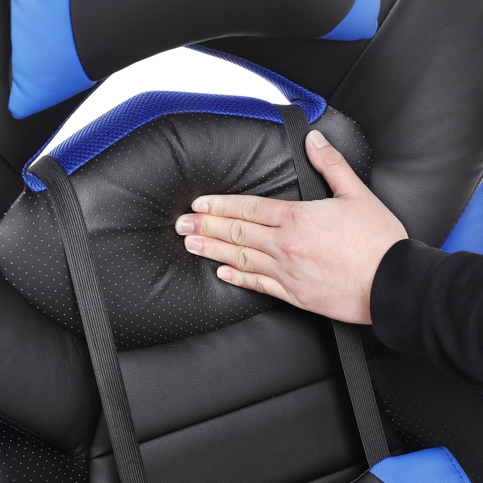 Chaise de jeu bleue-noire, ergonomique avec dossier en S, Appui-tête souple, SONGMICS