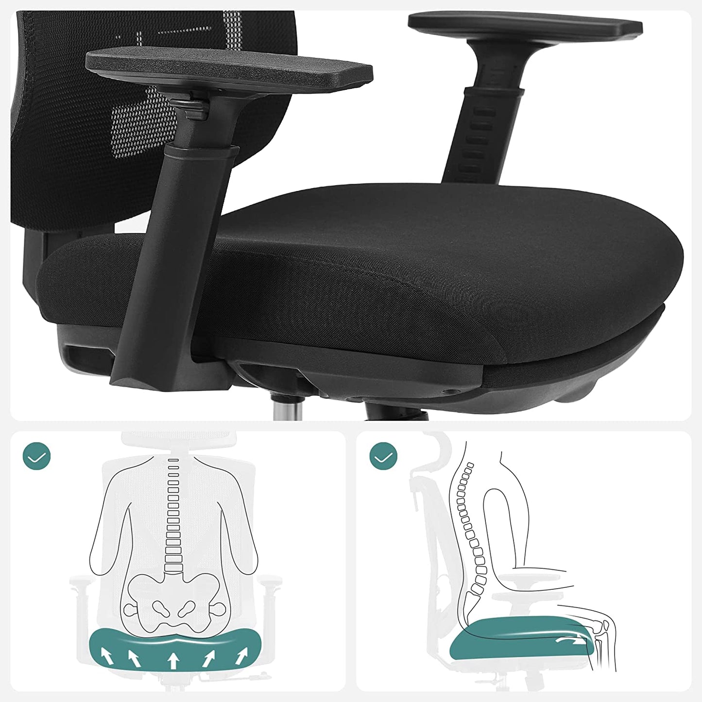 Le confort de la chaise est assuré par des dispositifs de réglage et de fixation de l'assise, du dossier et des accoudoirs dans différentes positions.