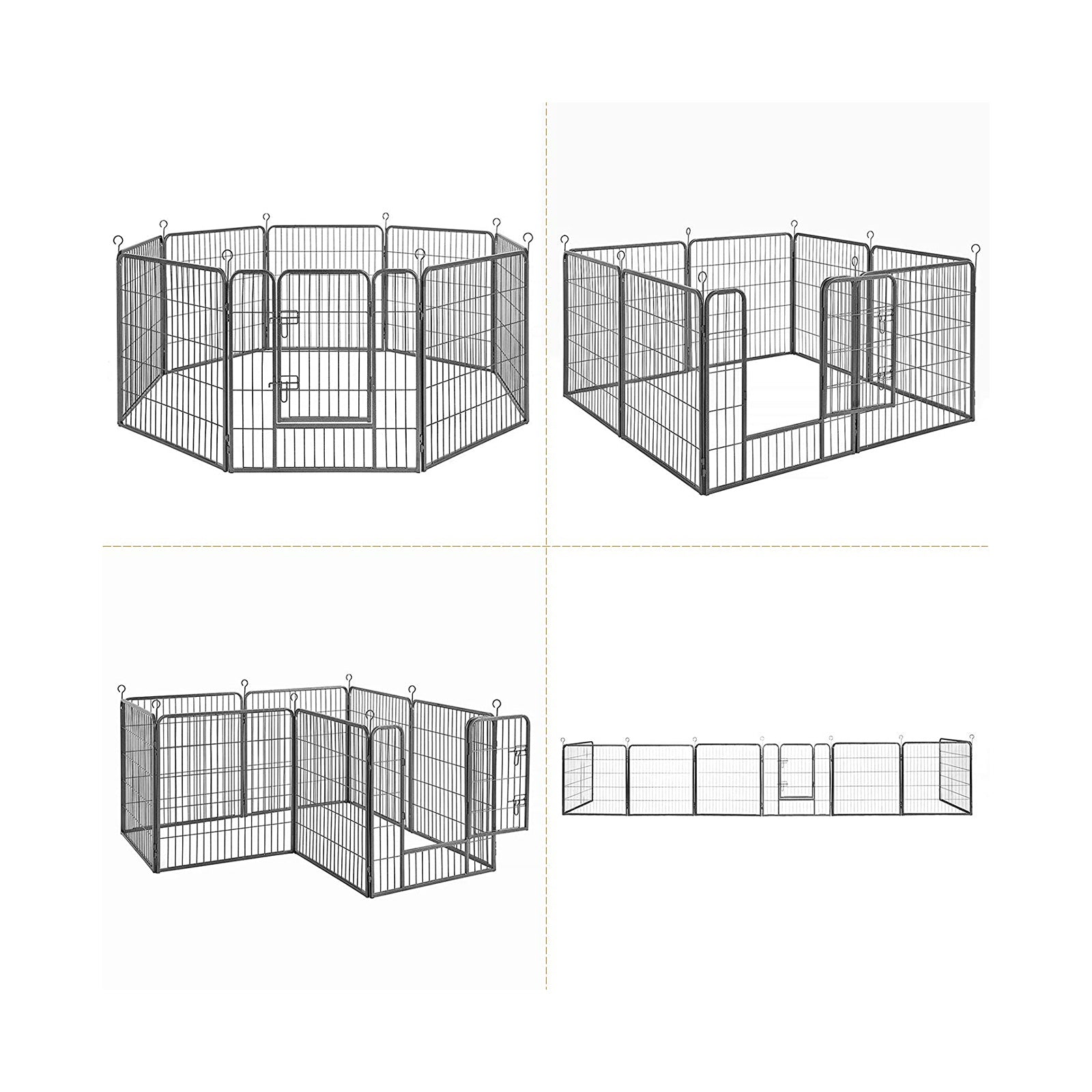 Parc pour Chien, Enclos, Clôture, 8 Grilles de 77x80 cm, Gris, Feandrea, 3