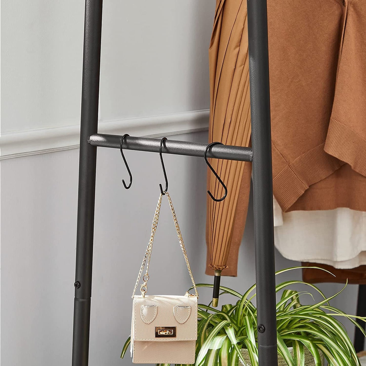 Portant Vêtements Solide, jusqu'à 170 kg, Porte Vetement Chambre, Porte-manteau avec 2 étagères, VASAGLE, 8