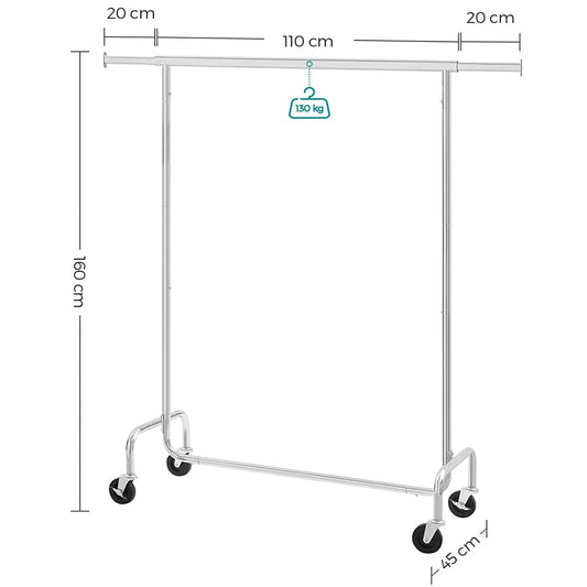Portant vêtement, Charge Max 130 kg, Télescopique, Réglable, avec roulettes, Mètal chromé, SONGMICS, 2