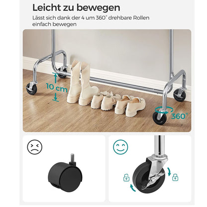 Portant vêtement, Charge Max 130 kg, Télescopique, Réglable, avec roulettes, Mètal chromé, SONGMICS, 5