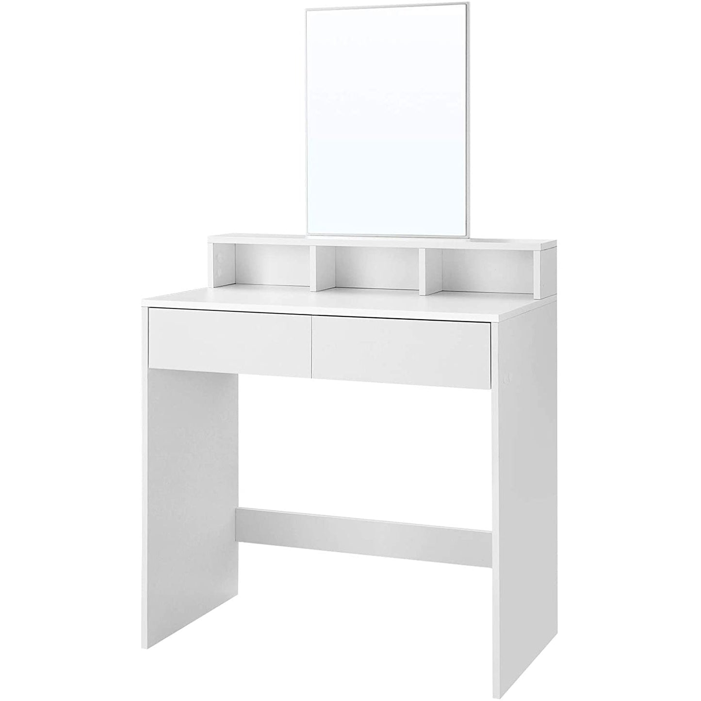 Coiffeuse avec Miroir rectangulaire, Table de Maquillage, avec 2 tiroirs et 3 Compartiments de Rangement, Blanc, VASAGLE, 1