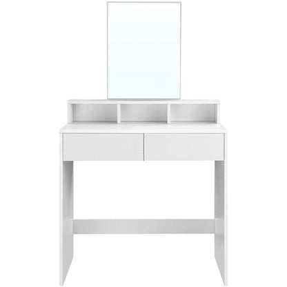Coiffeuse avec Miroir rectangulaire, Table de Maquillage, avec 2 tiroirs et 3 Compartiments de Rangement, Blanc, VASAGLE, 6