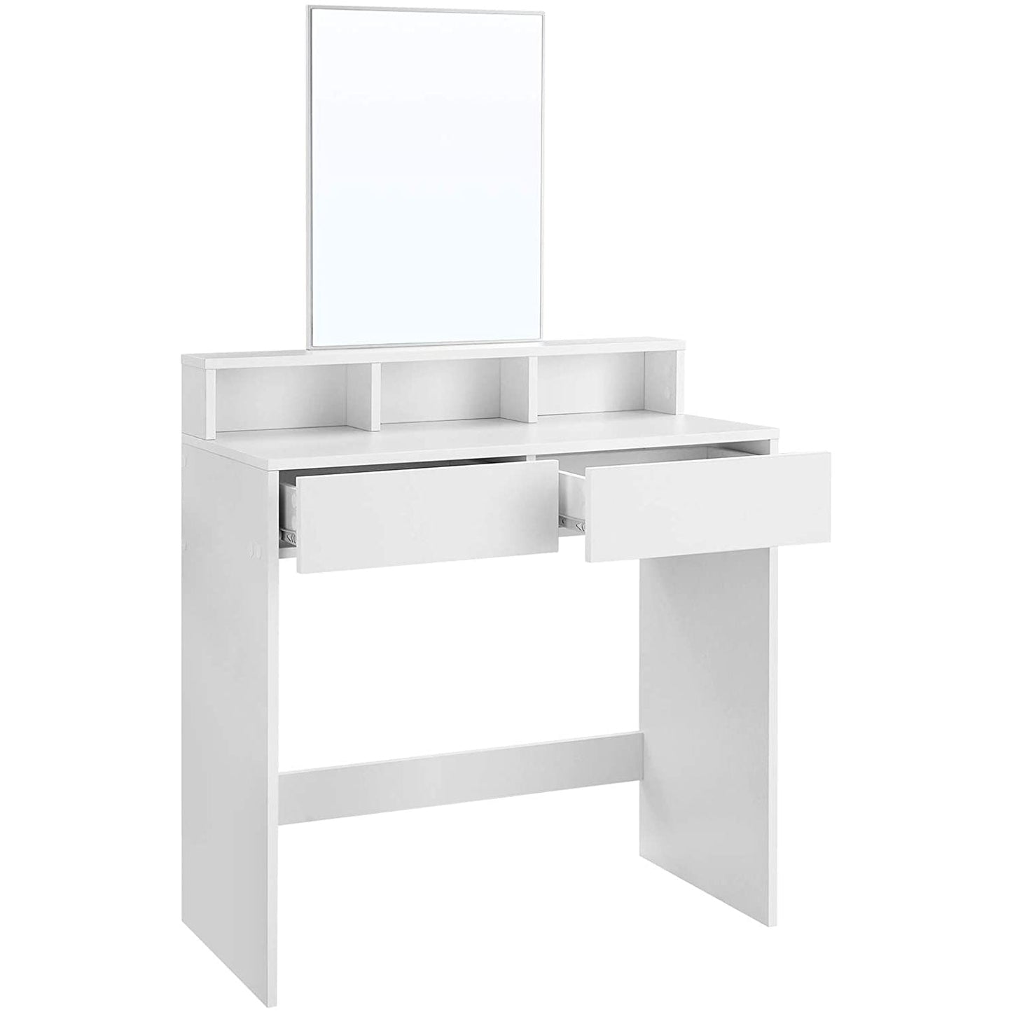 Coiffeuse avec Miroir rectangulaire, Table de Maquillage, avec 2 tiroirs et 3 Compartiments de Rangement, Blanc, VASAGLE, 7
