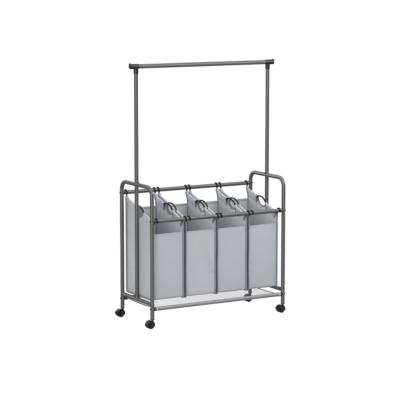 Panier à Linge Pliable, Panier Linge Bois, panier à linge 4 compartiments, chariot à linge, 4 x 50 litres, Gris, SONGMICS, 7