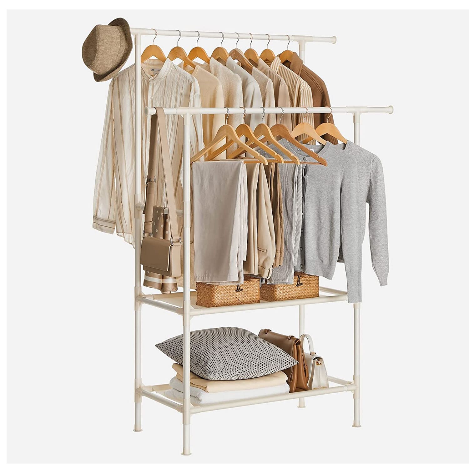 Portant à vêtements Double Barre, Portemanteau, Penderie, avec étagère de Rangement à 2 Niveaux, Charge 70 kg, SONGMICS