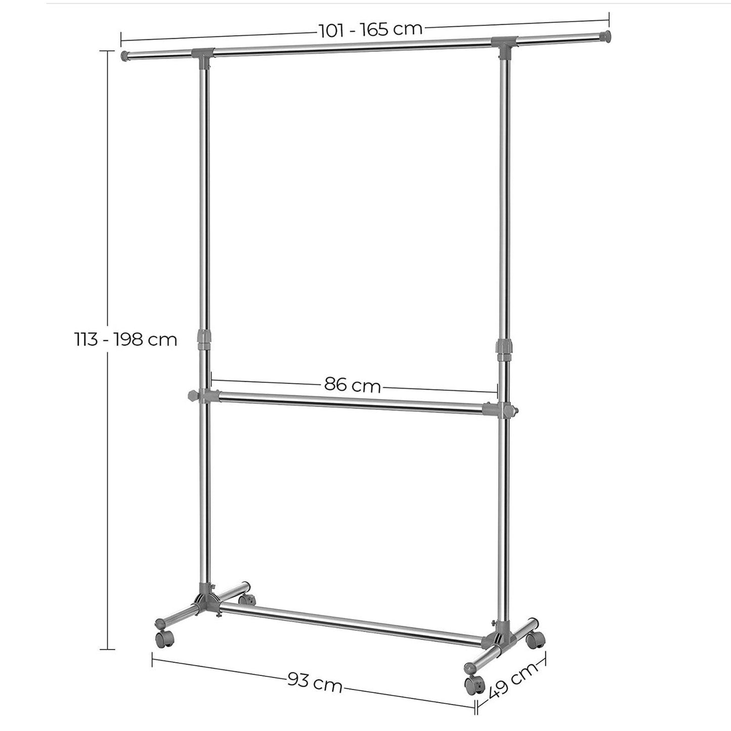 Portant à vêtements, réglable en hauteur, tringle à vêtements extensible avec roulettes, SONGMICS, 3