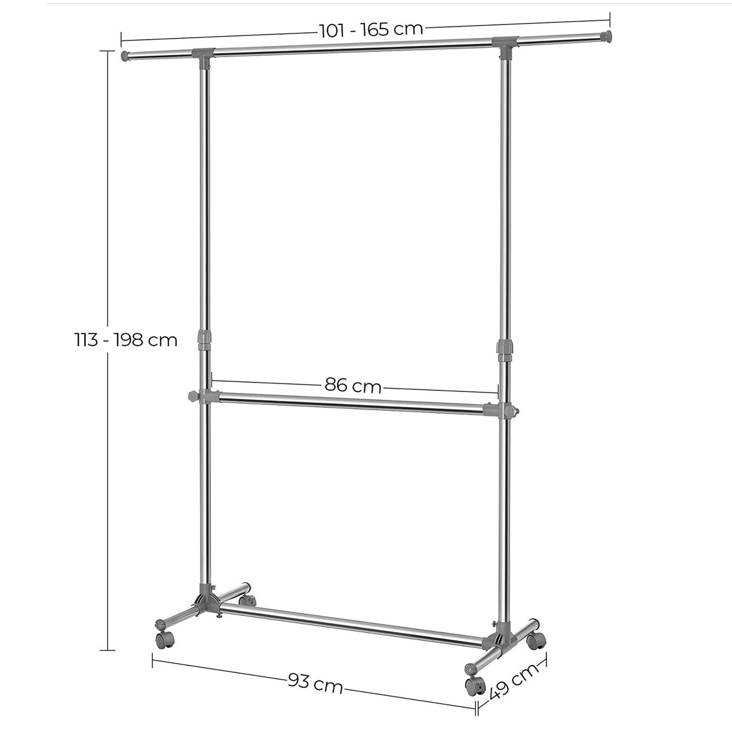 Portant à vêtements, réglable en hauteur, tringle à vêtements extensible avec roulettes, SONGMICS, 3