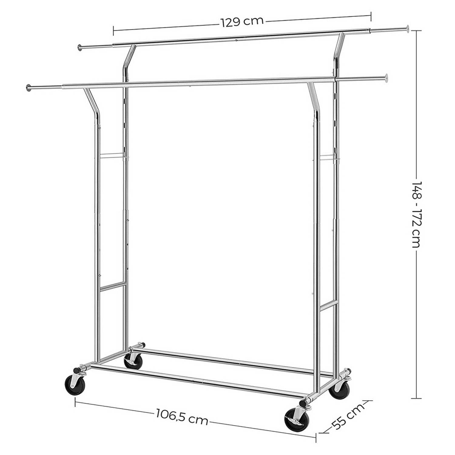 Portant à vêtements, Penderie métallique, Charge 110 kg, Double Barres Extensibles, Hauteur réglable, SONGMICS, 5