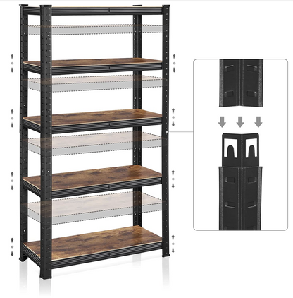 Étagère à 5 Niveaux, 150 x 75 x 30 cm, Charge Totale 650 kg (130 kg/Niveau), Étagère de Style Industriel, 6