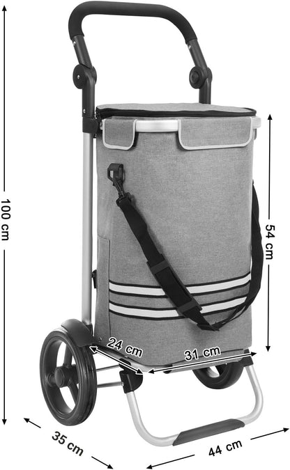 Caddie de Course, 35L, Chariot de Course Solide, Chariot de Courses, Pliable, avec Sac Isotherme, Polyvalent, Gris, 5