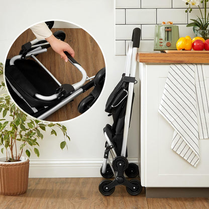 Chariot de Course, Chariot de Course Pliable, 35L, Caddie 6 Roues, Poussette de marché, adapté aux escaliers, Noir, 2