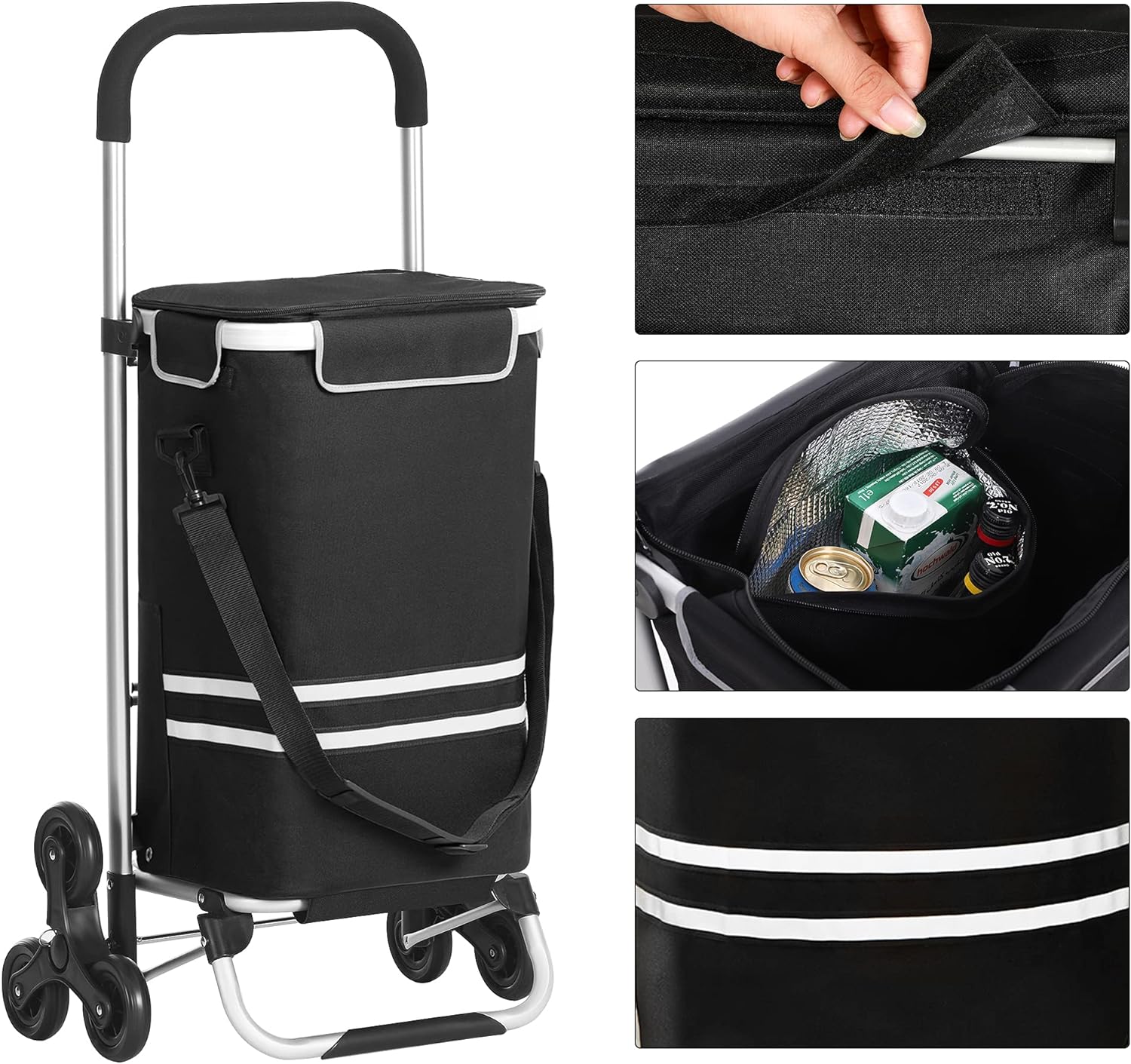 Chariot de Course, Chariot de Course Pliable, 35L, Caddie 6 Roues, Poussette de marché, adapté aux escaliers, Noir, 5