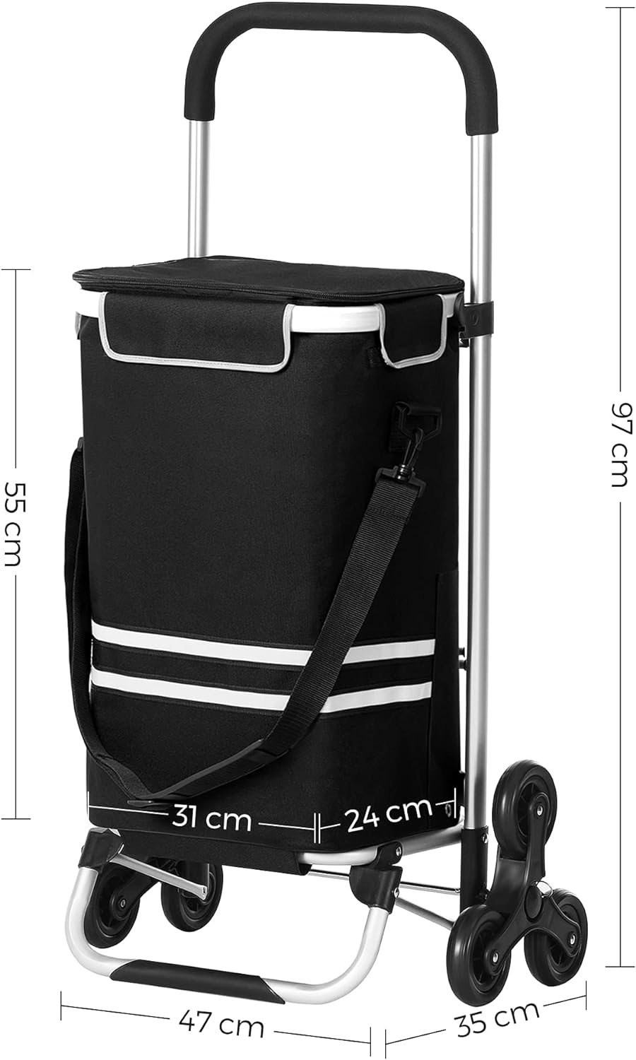 Chariot de Course, Chariot de Course Pliable, 35L, Caddie 6 Roues, Poussette de marché, adapté aux escaliers, Noir, 7