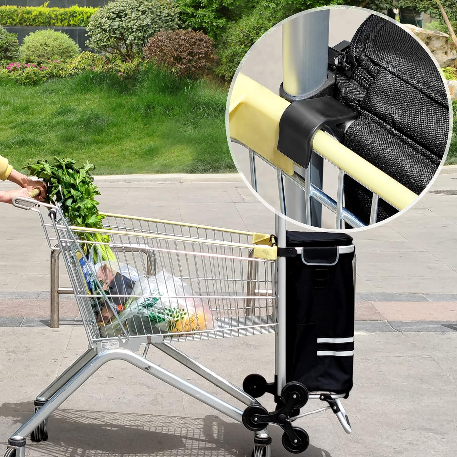Chariot de Course, Chariot de Course Pliable, 35L, Caddie 6 Roues, Poussette de marché, adapté aux escaliers, Noir, 3